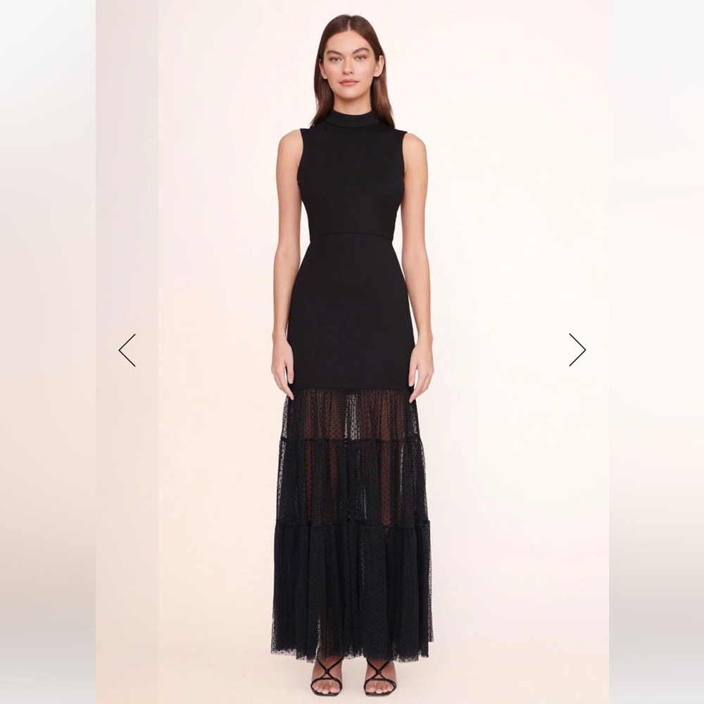 STAUD Black Sleeveless Maxi Dress with Sheer Tiered Skirt -SMALL